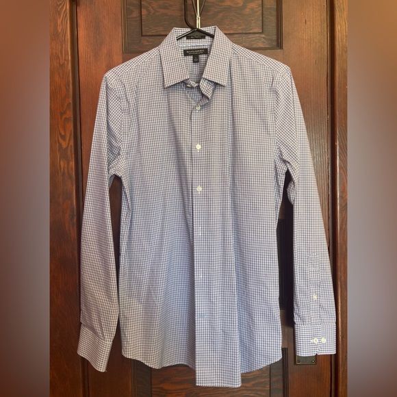 Banana Republic non-iron slim fit blue/gray checkered dress shirt small - Picture 6 of 7